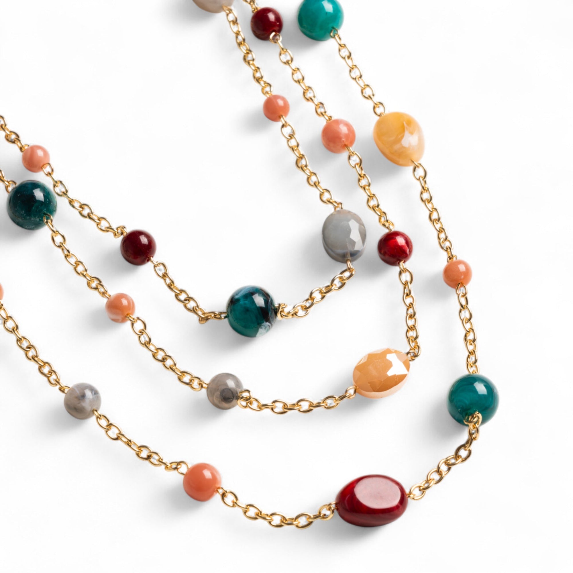Collana lunga multifilo a catena con pietre in acrilico e vetro multicolore - Mya Accessories