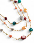 Collana lunga multifilo a catena con pietre in acrilico e vetro multicolore - Mya Accessories