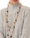 Collana lunga multifilo a catena con pietre in acrilico e vetro multicolore - Mya Accessories