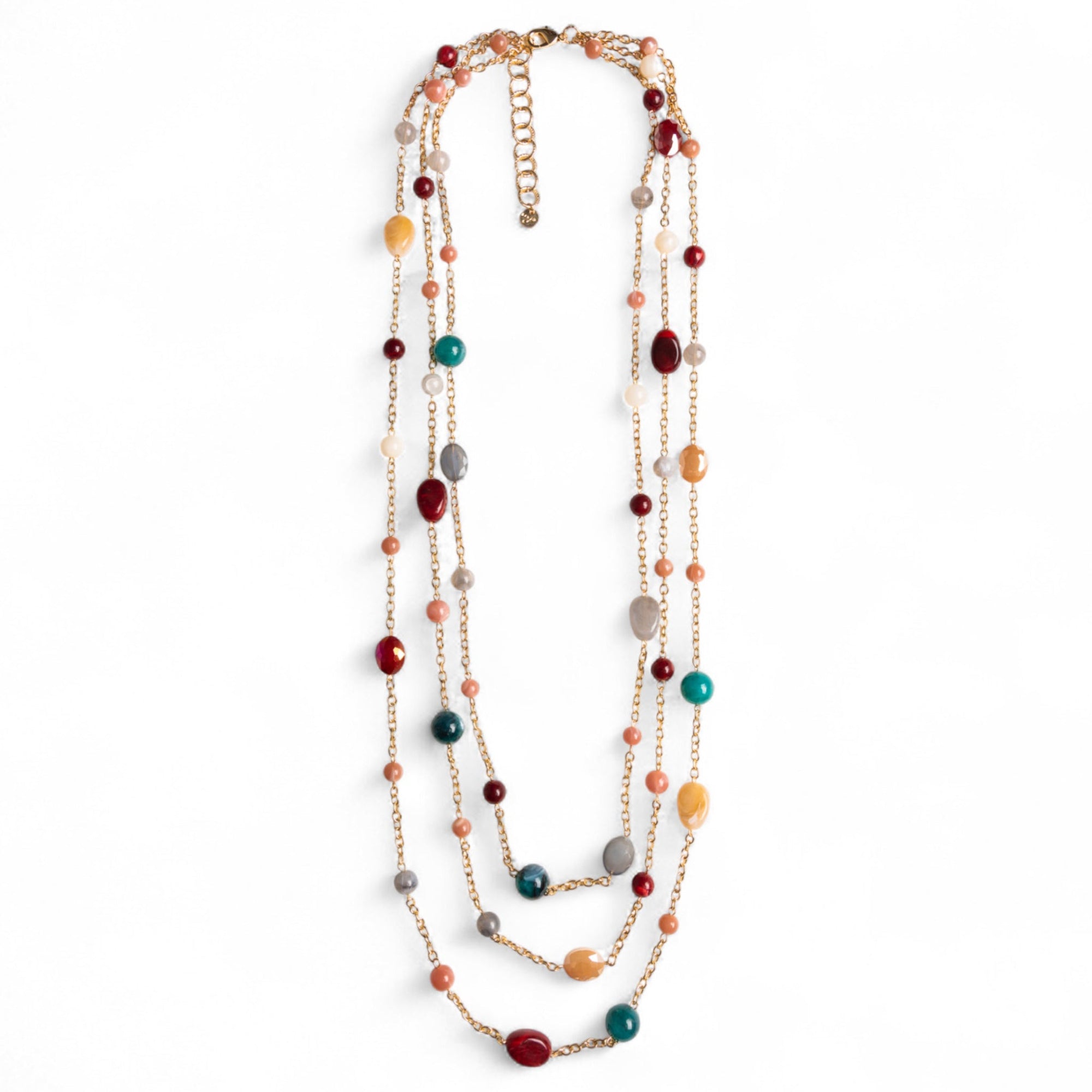 Collana lunga multifilo a catena con pietre in acrilico e vetro multicolore - Mya Accessories
