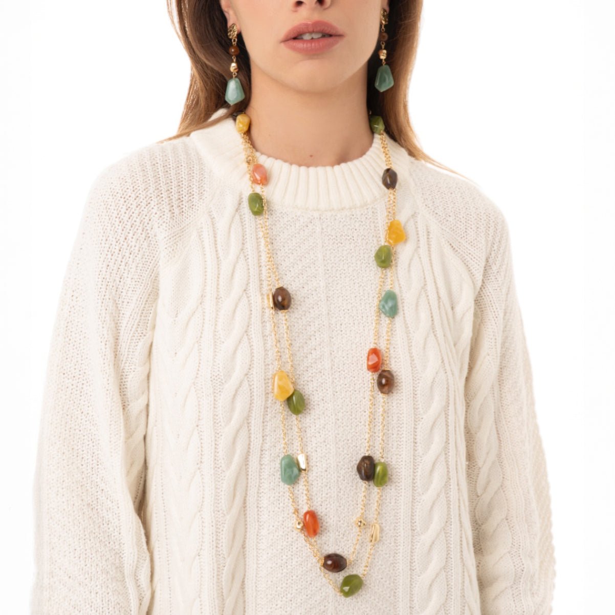 Collana multifilo a catena con pietre in acrilico multi verde - Mya Accessories