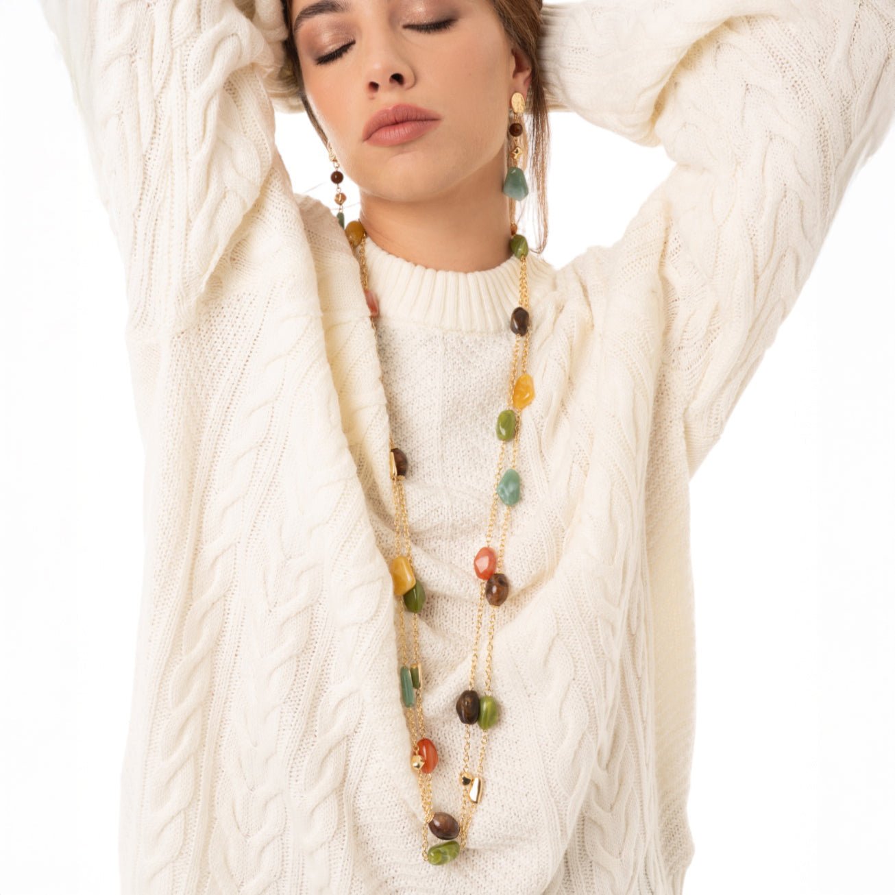 Collana multifilo a catena con pietre in acrilico multi verde - Mya Accessories