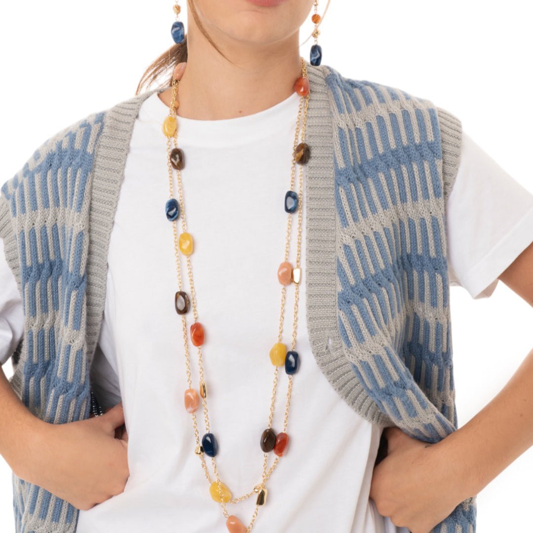 Collana multifilo a catena con pietre in acrilico multi blu - Mya Accessories