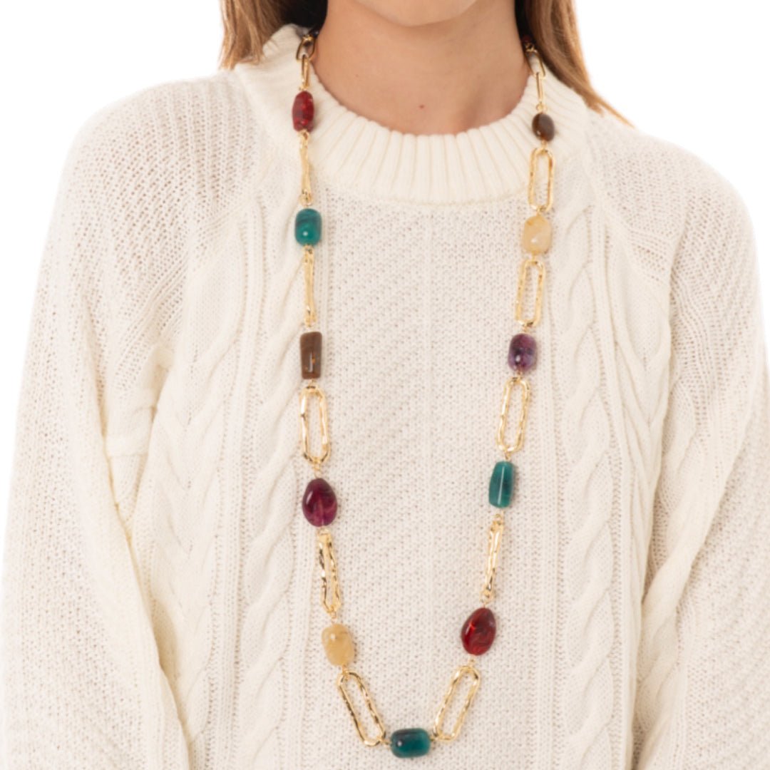 Collana lunga a catena con inserti in acrilico multi - Mya Accessories