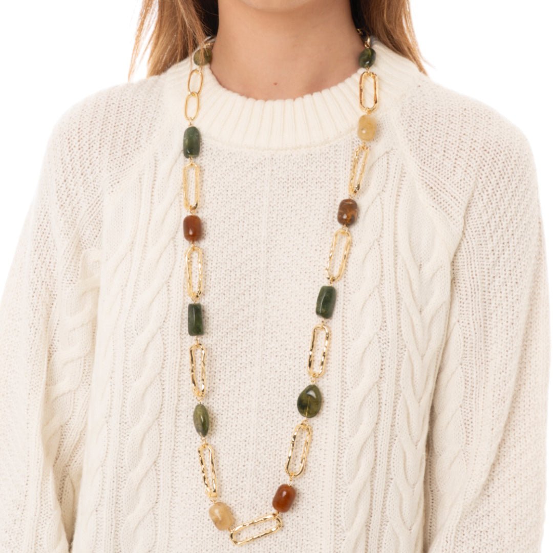 Collana lunga a catena con inserti in acrilico multi verde - Mya Accessories