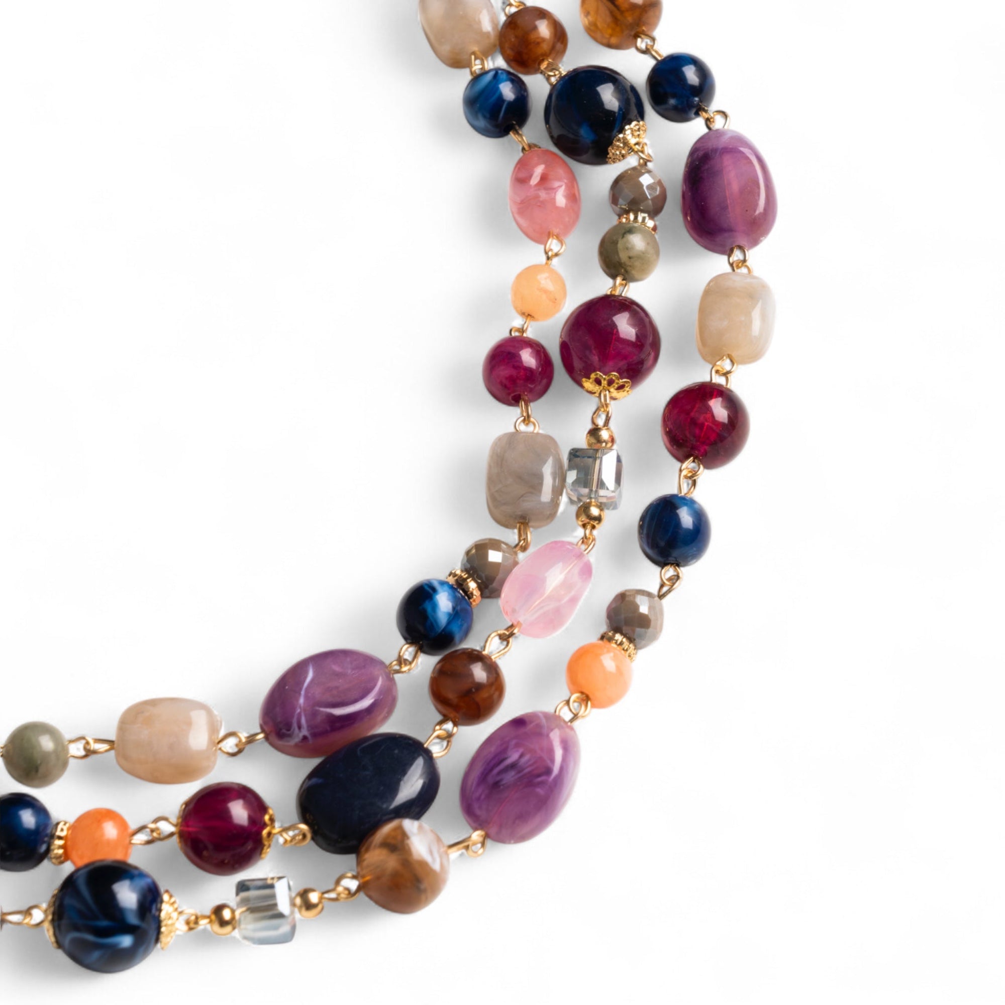 Collana a tre fili con pietre in acrilico e vetro tono viola/blu - Mya Accessories