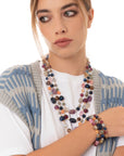 Collana a tre fili con pietre in acrilico e vetro tono viola/blu - Mya Accessories