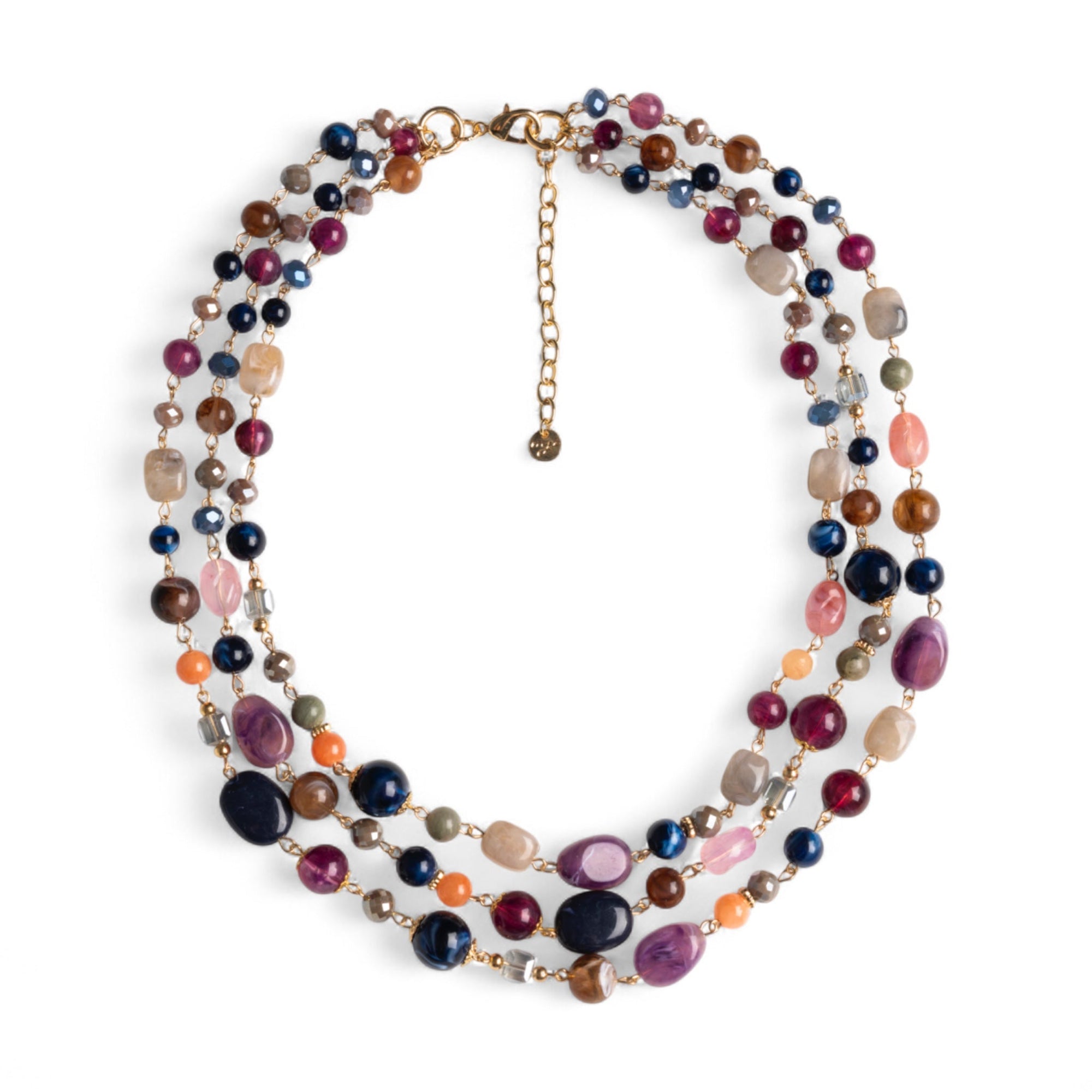 Collana a tre fili con pietre in acrilico e vetro tono viola/blu - Mya Accessories