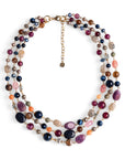 Collana a tre fili con pietre in acrilico e vetro tono viola/blu - Mya Accessories