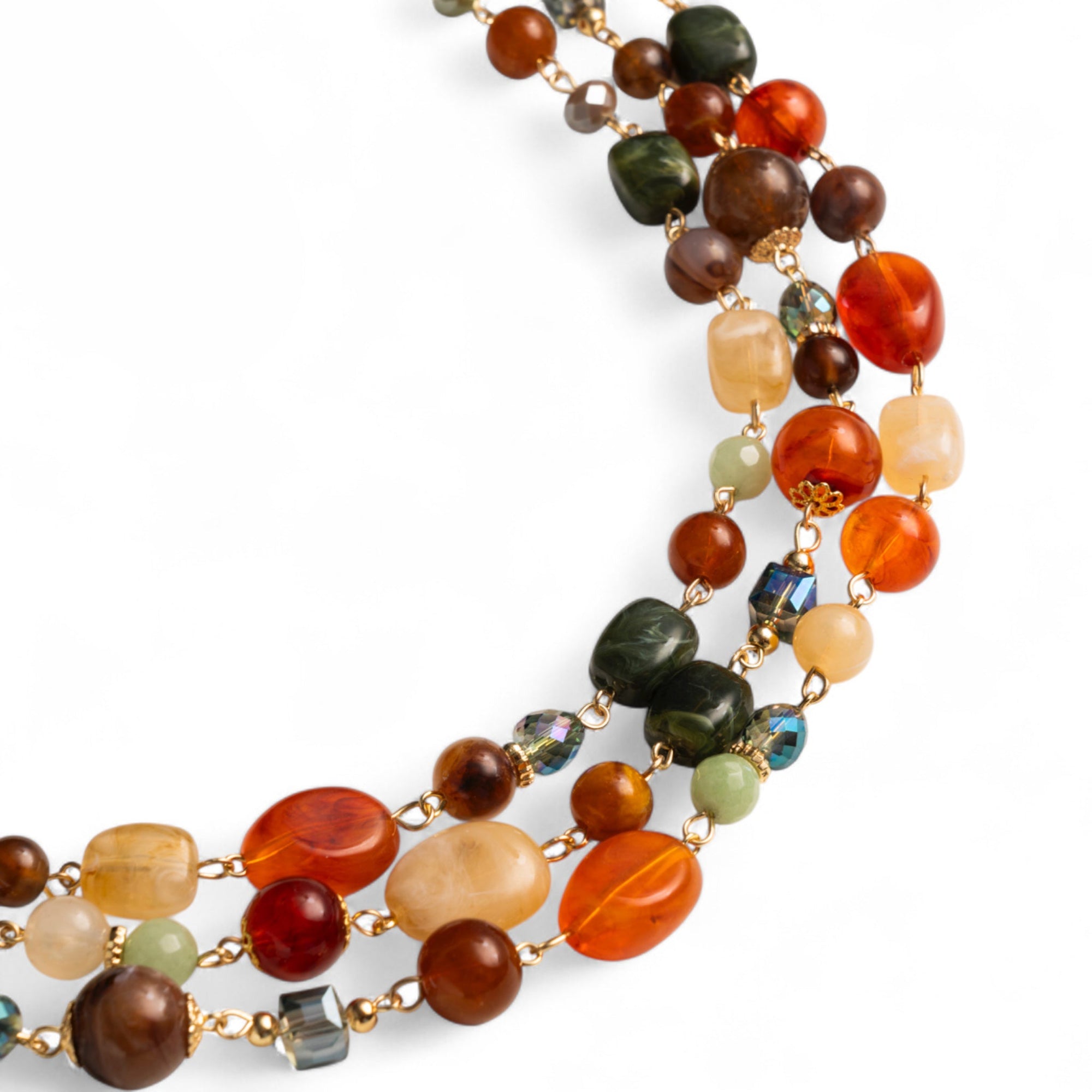 Collana a tre fili con pietre in acrilico e vetro tono arancio/beige - Mya Accessories