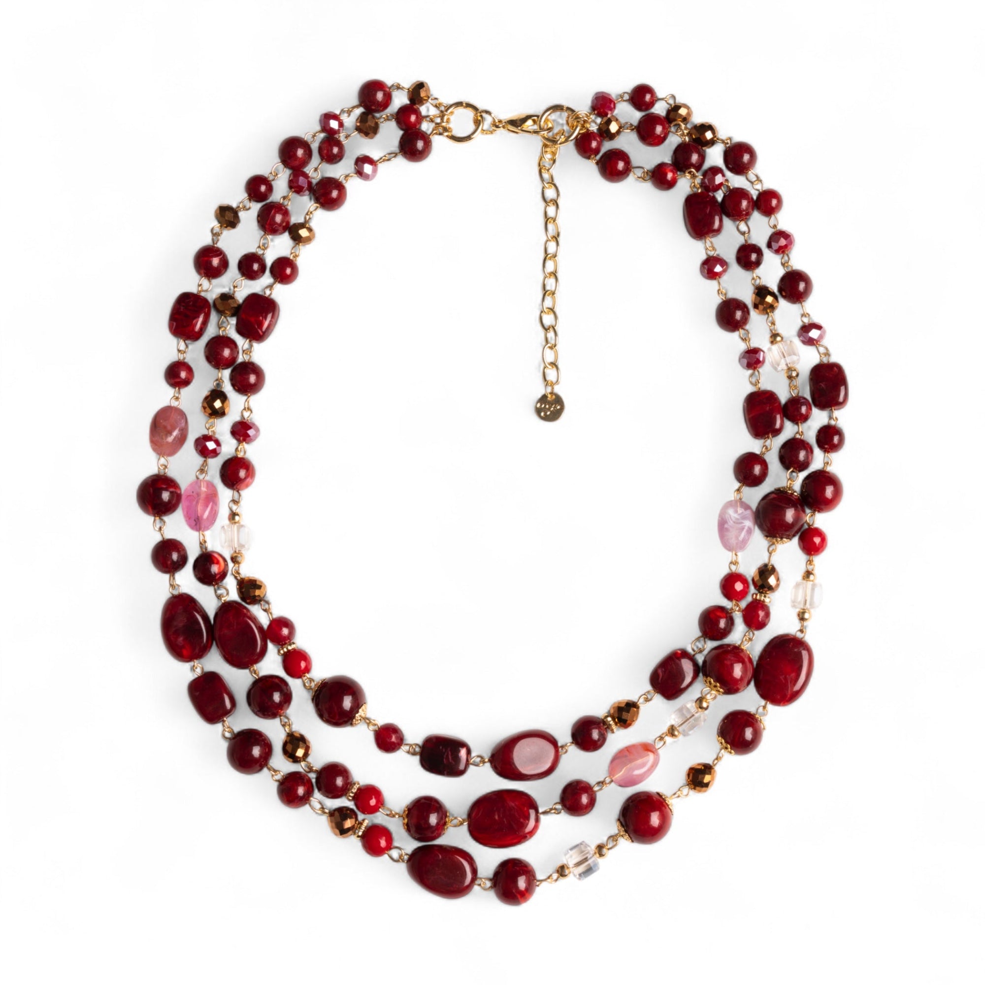Collana a tre fili con pietre in acrilico e vetro tono rosso - Mya Accessories