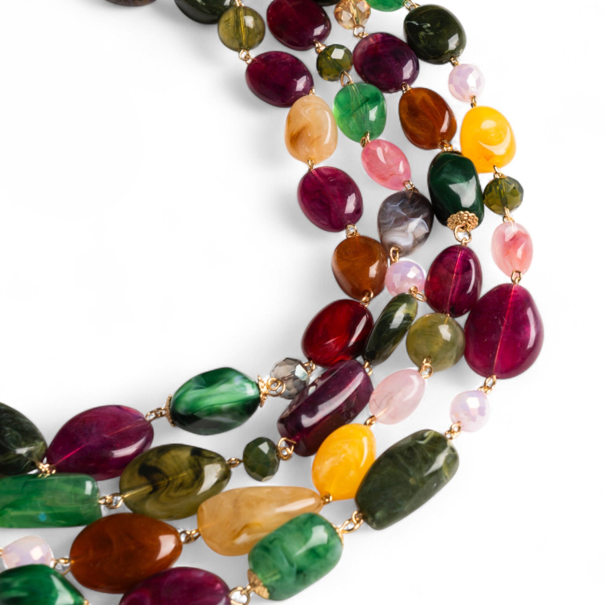 Collana girocollo multifilo con pietre in acrilico e vetro multicolore - Mya Accessories