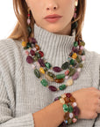 Collana girocollo multifilo con pietre in acrilico e vetro multicolore - Mya Accessories