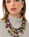 Collana girocollo multifilo con pietre in acrilico e vetro multicolore - Mya Accessories