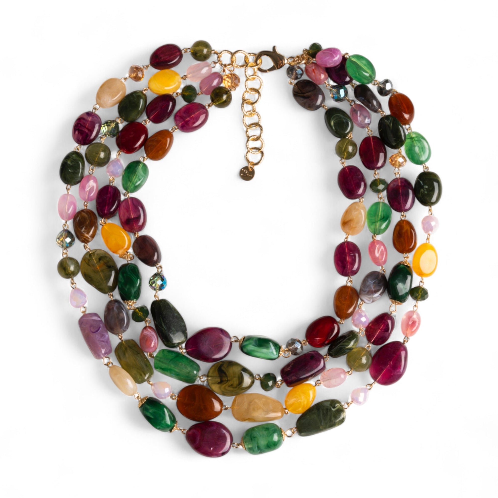 Collana girocollo multifilo con pietre in acrilico e vetro multicolore - Mya Accessories