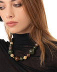 Collana girocollo con sfere in acrilico tono verde e beige - Mya Accessories