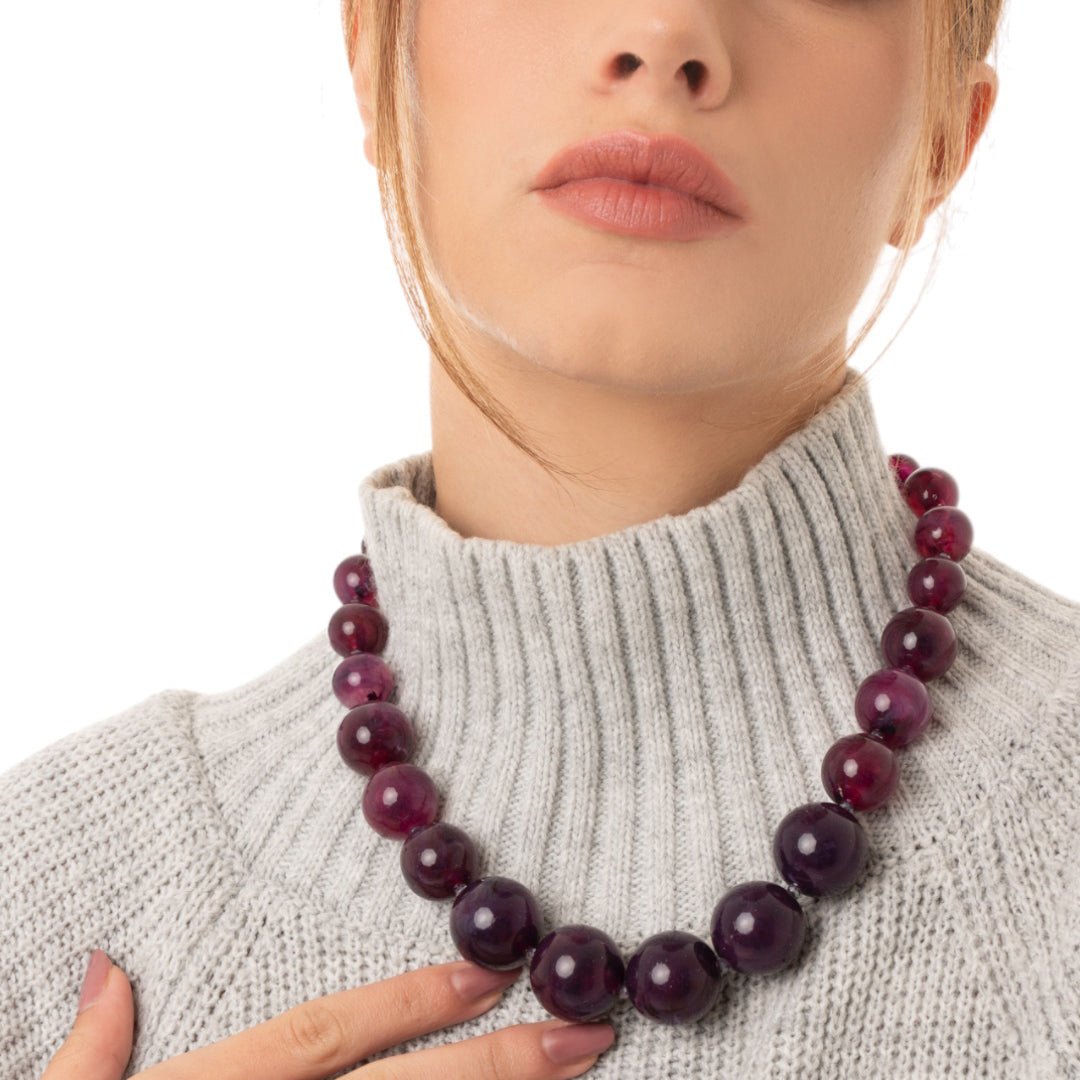 Collana girocollo con sfere in acrilico e vetro viola - Mya Accessories