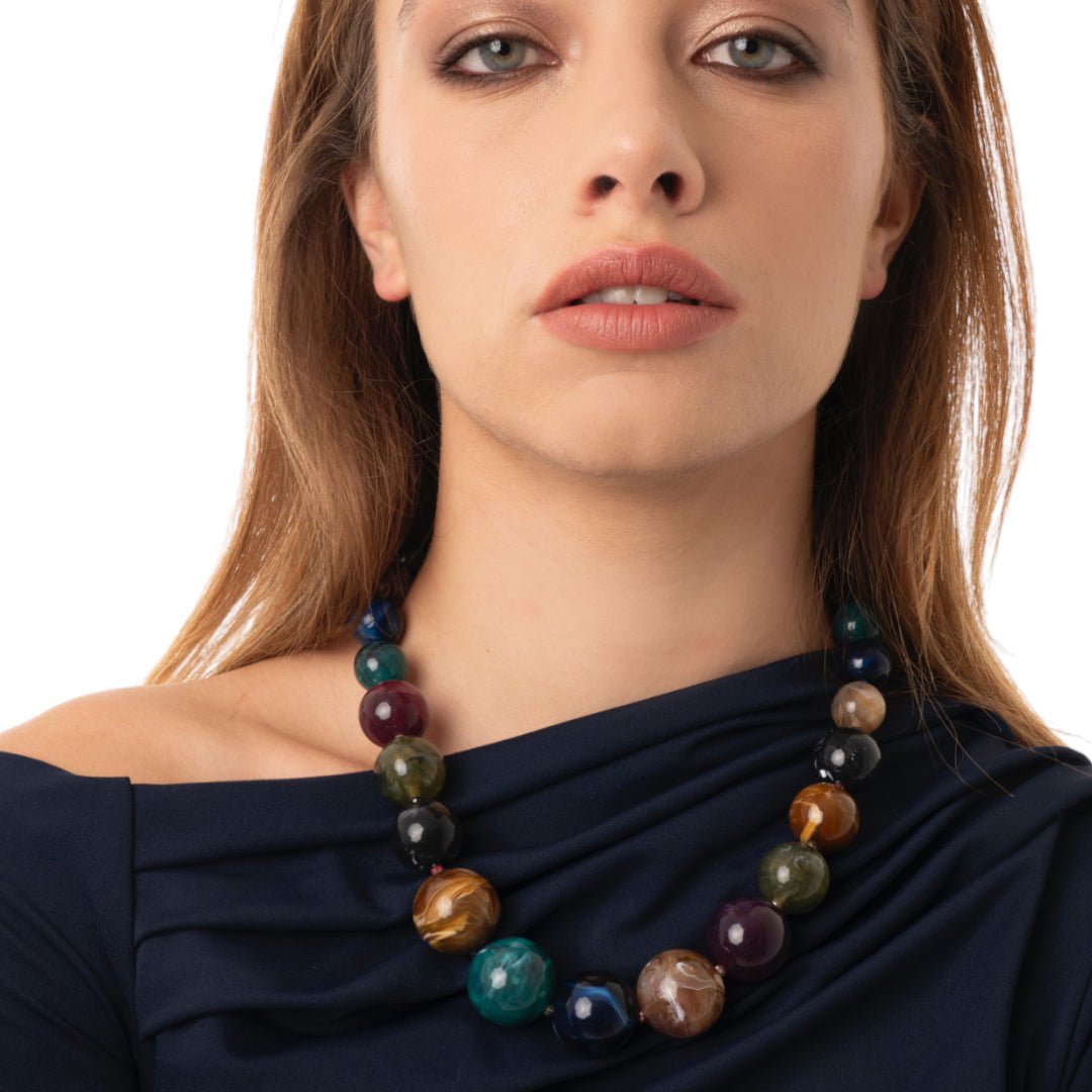 Collana girocollo con sfere in acrilico e vetro mutlicolore - Mya Accessories