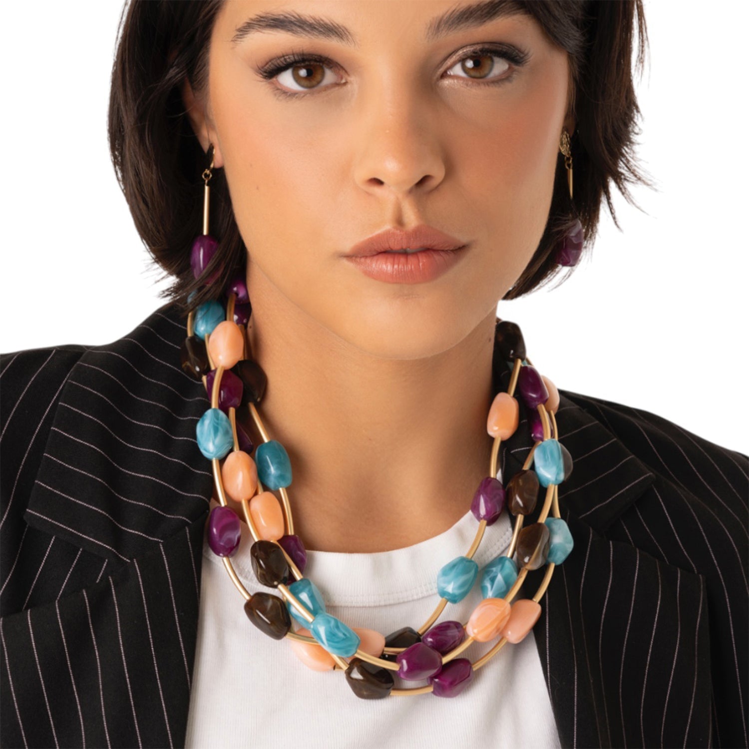Collana girocollo multifilo con pietre in acrilico multi viola - Mya Accessories