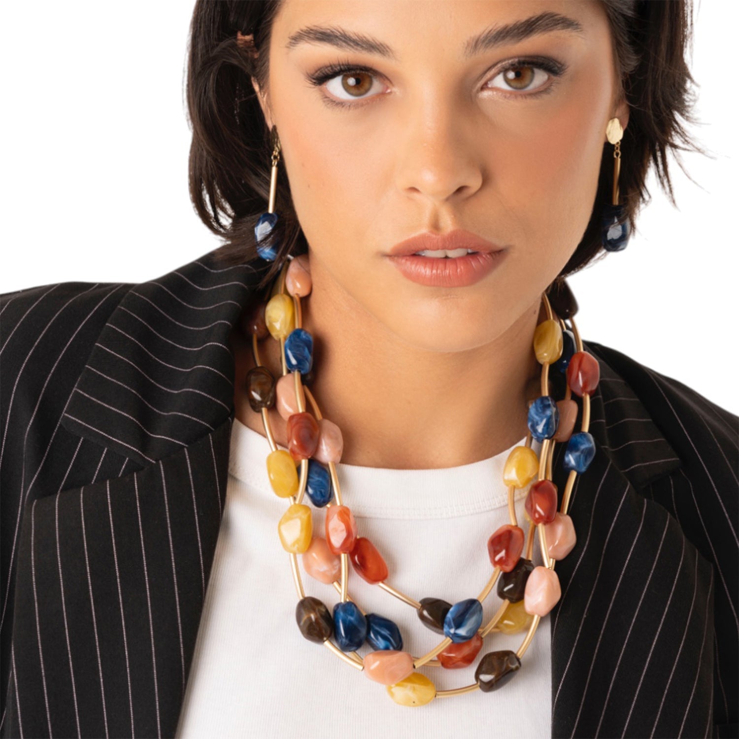 Collana girocollo multifilo con pietre in acrilico multicolore - Mya Accessories