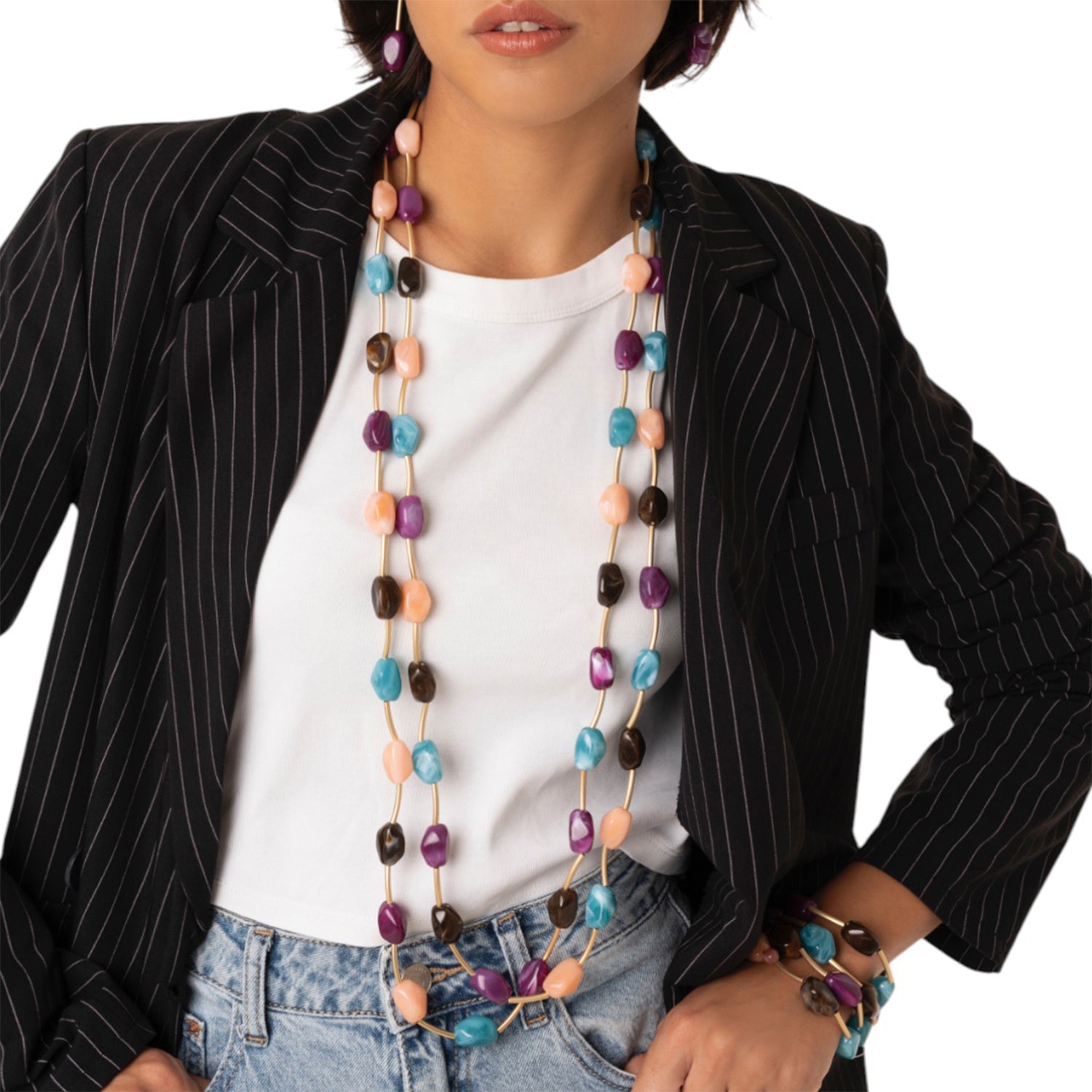 Collana lunga a due fili con pietre in acrilico multi viola - Mya Accessories