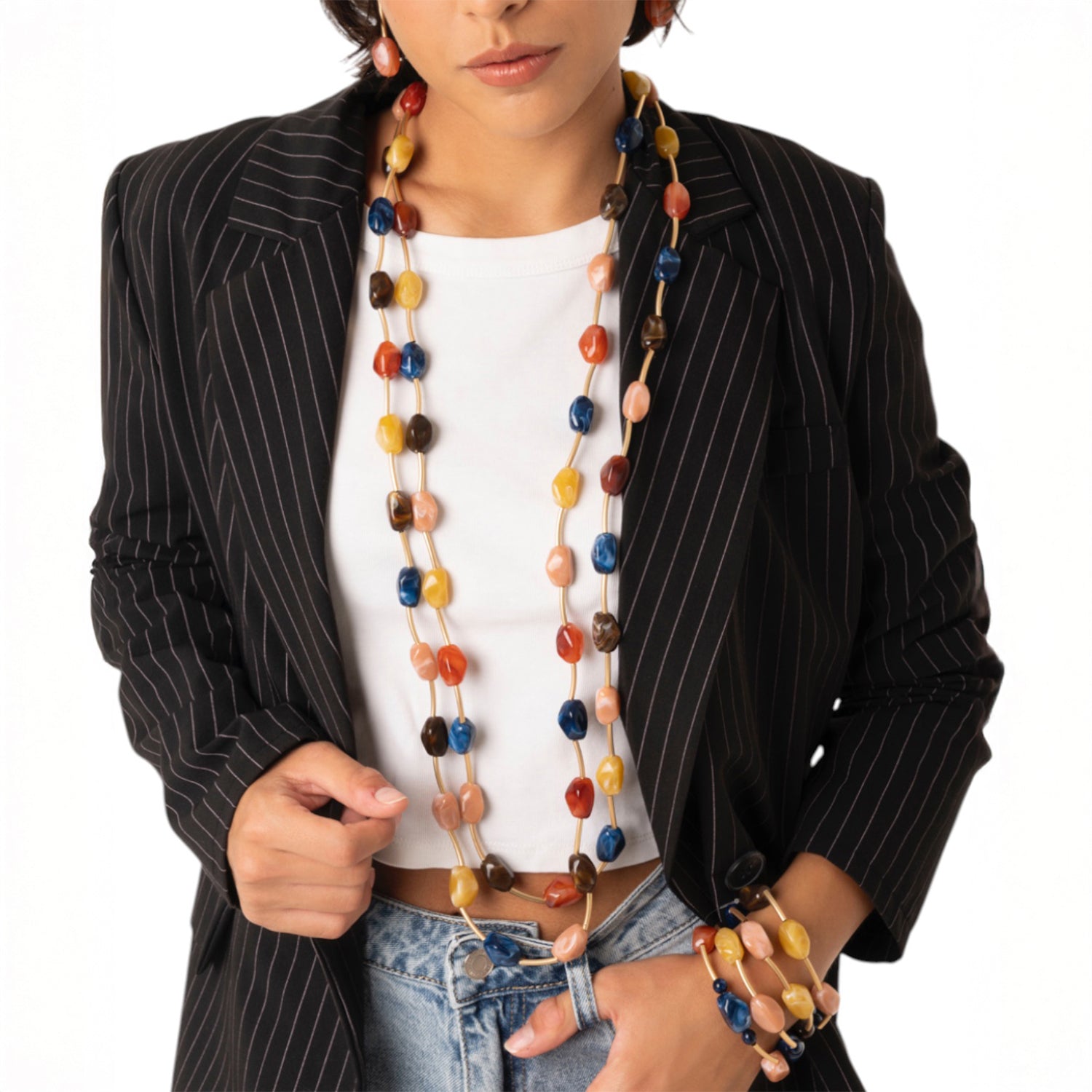 Collana lunga a due fili con pietre in acrilico multicolore - Mya Accessories