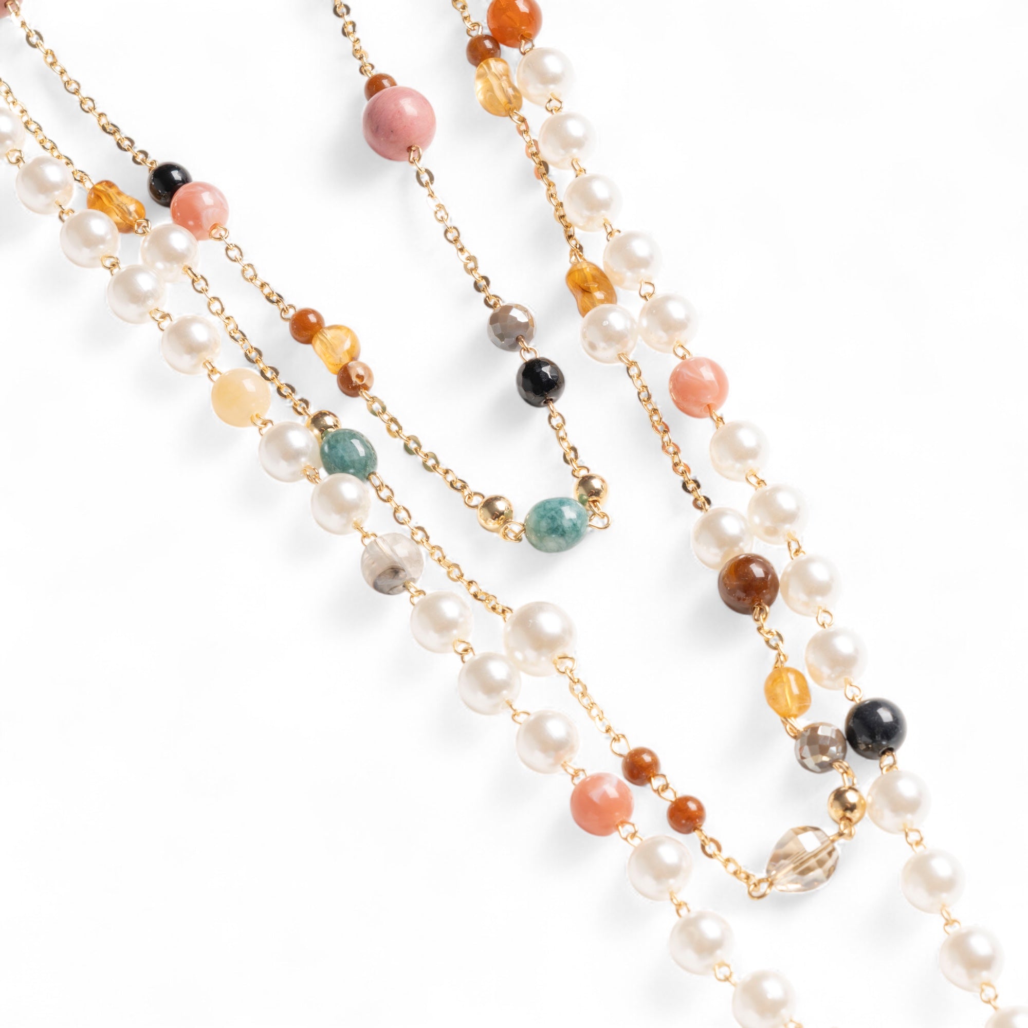 Collana lunga a catena multifilo con pietre in acrilico e vetro multi rosa - Mya Accessories
