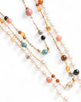 Collana lunga a catena multifilo con pietre in acrilico e vetro multi rosa - Mya Accessories