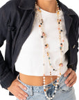 Collana lunga a catena multifilo con pietre in acrilico e vetro multi rosa - Mya Accessories