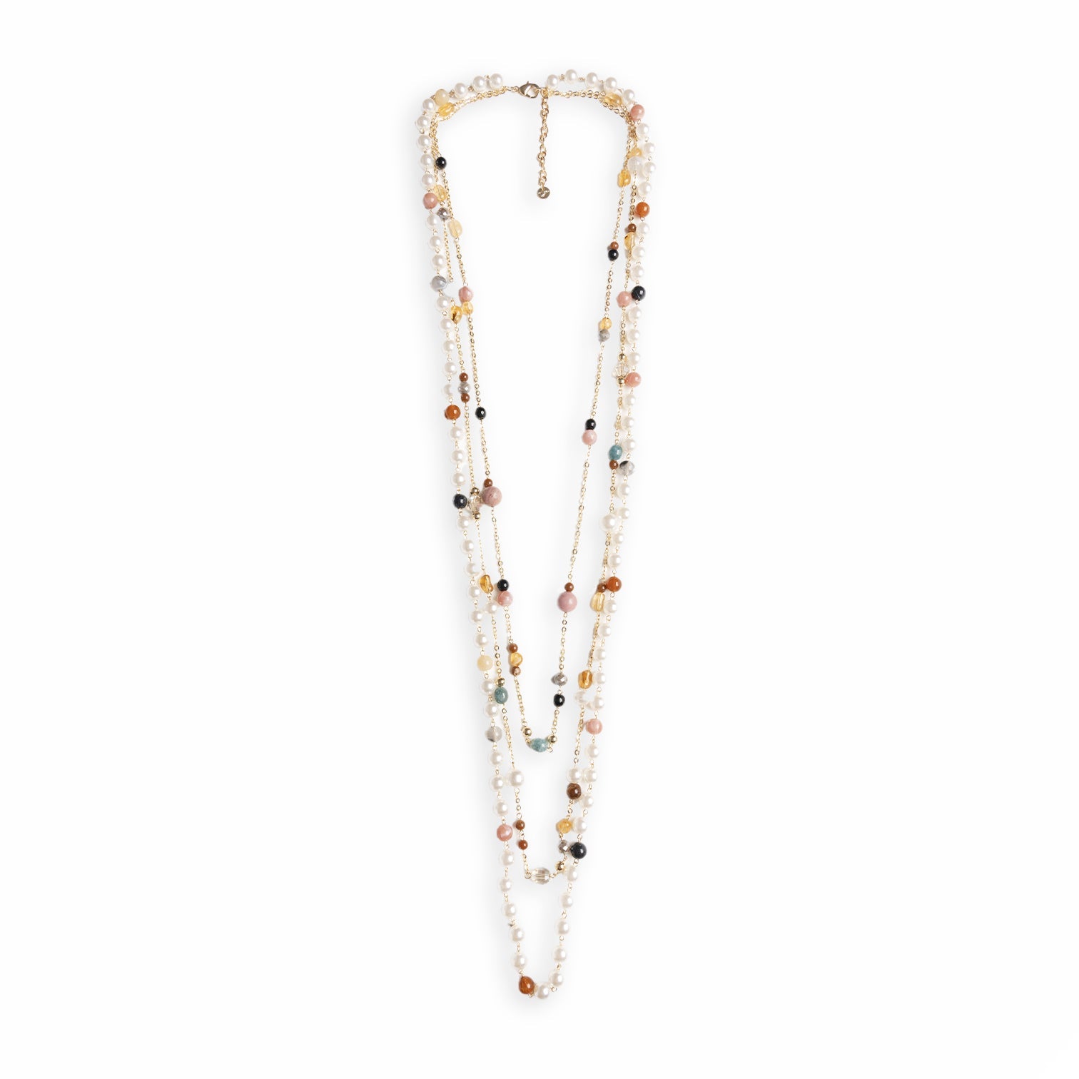 Collana lunga a catena multifilo con pietre in acrilico e vetro multi rosa - Mya Accessories