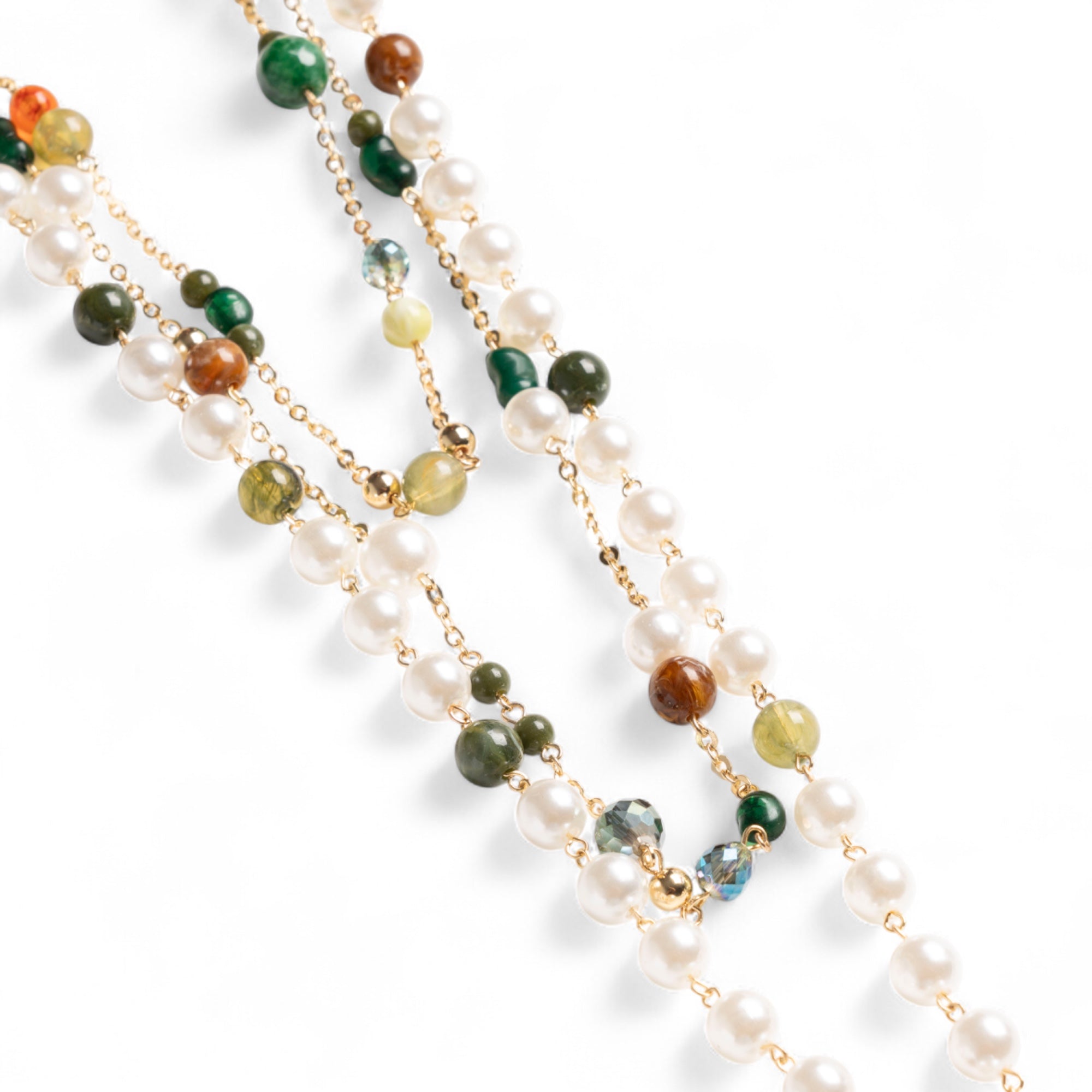 Collana lunga a catena multifilo con pietre in acrilico e vetro multi verde - Mya Accessories