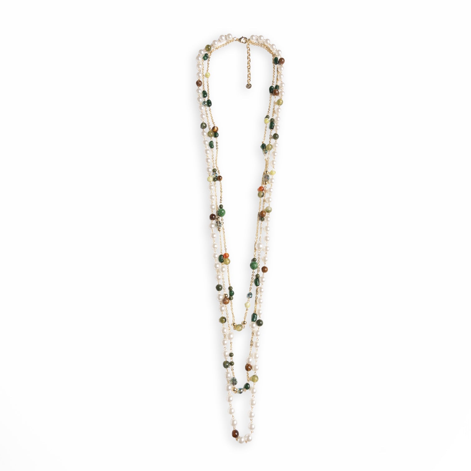 Collana lunga a catena multifilo con pietre in acrilico e vetro multi verde - Mya Accessories