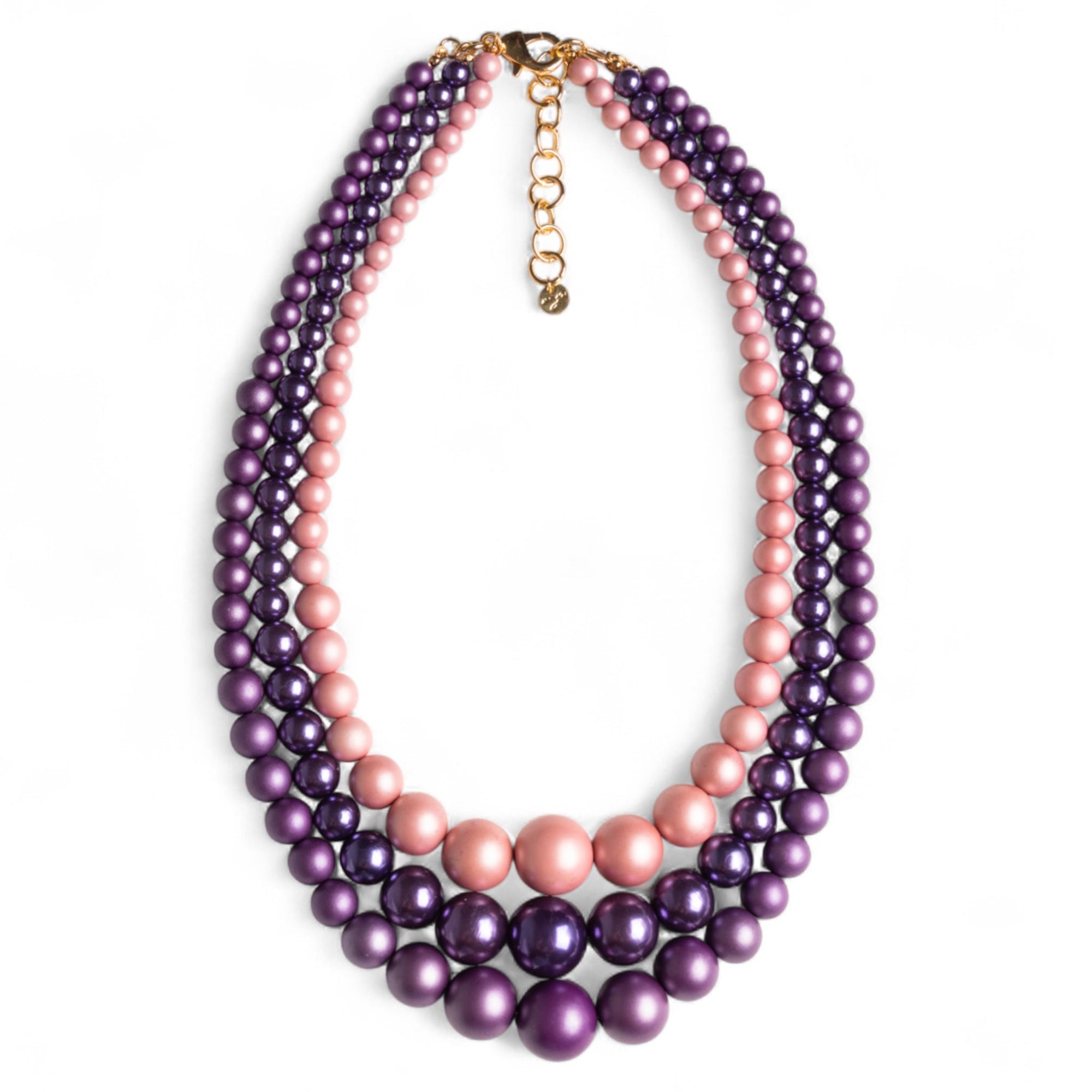 Collana girocollo a tre fili di sfere in acrilico tono viola - Mya Accessories