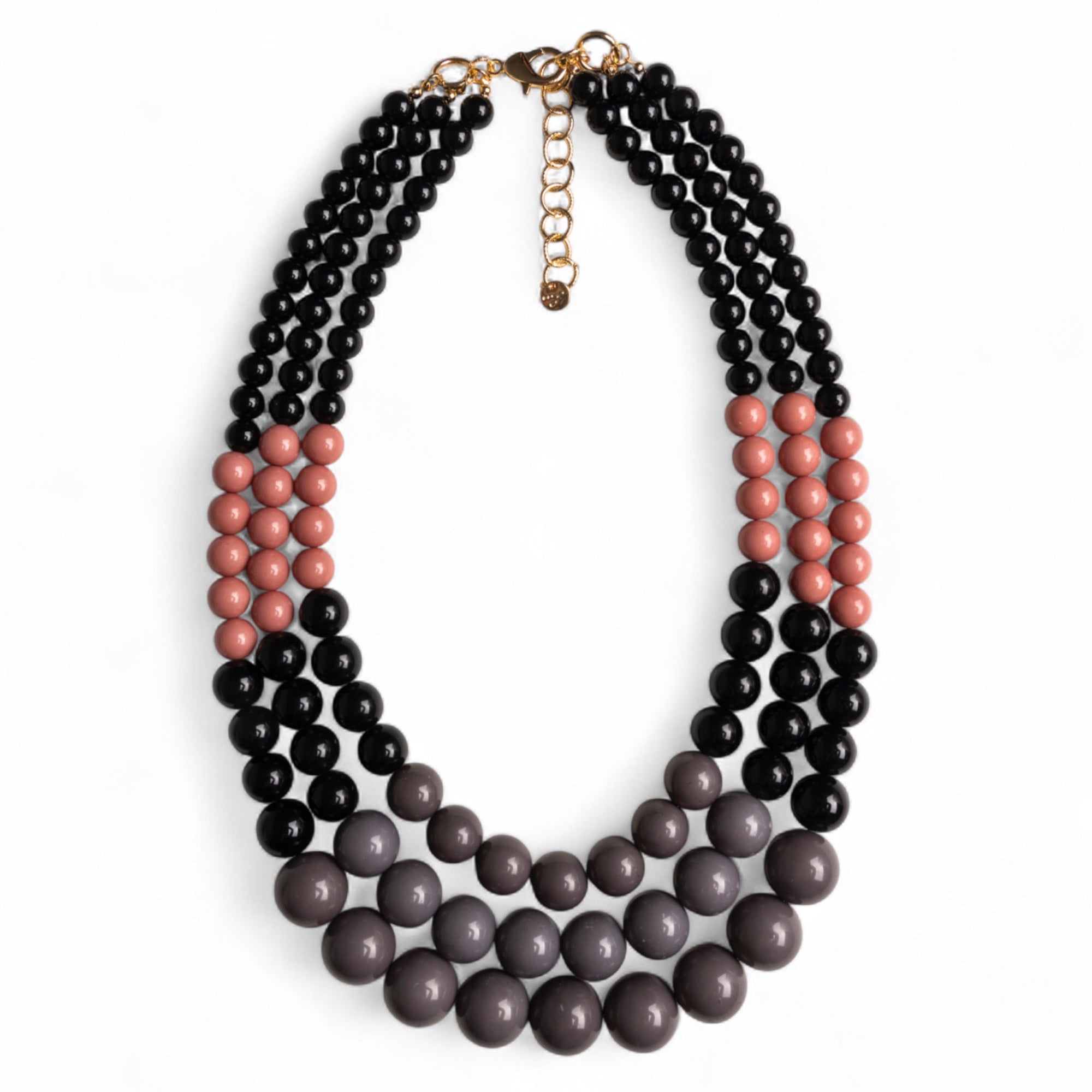 Collana a tre fili con sfere in acrilico grigie, rosa e nere - Mya Accessories