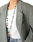 Collana lunga con pietre semidure e vetro tono verde con pendente - Mya Accessories