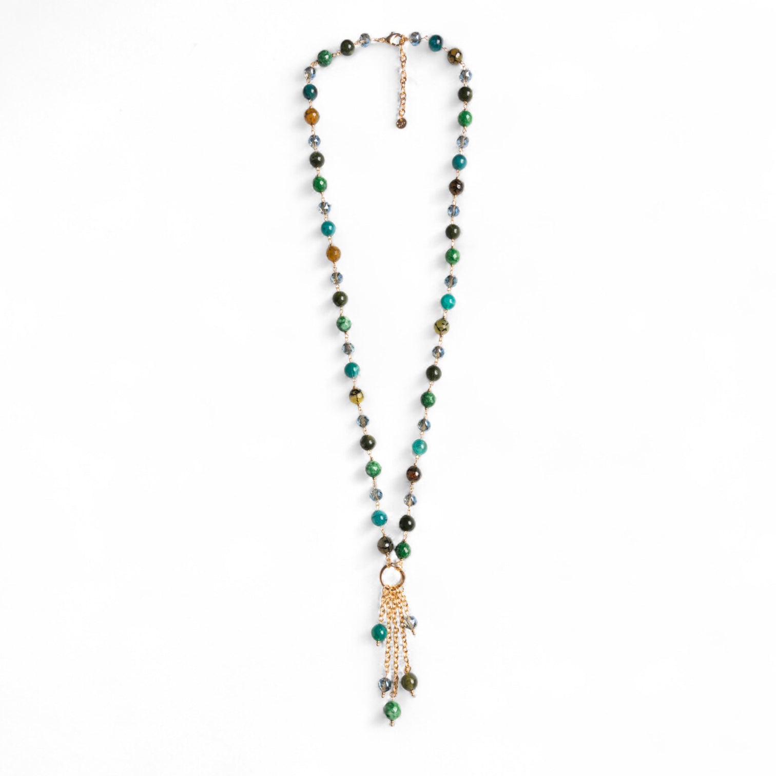 Collana lunga con pietre semidure e vetro tono verde con pendente - Mya Accessories