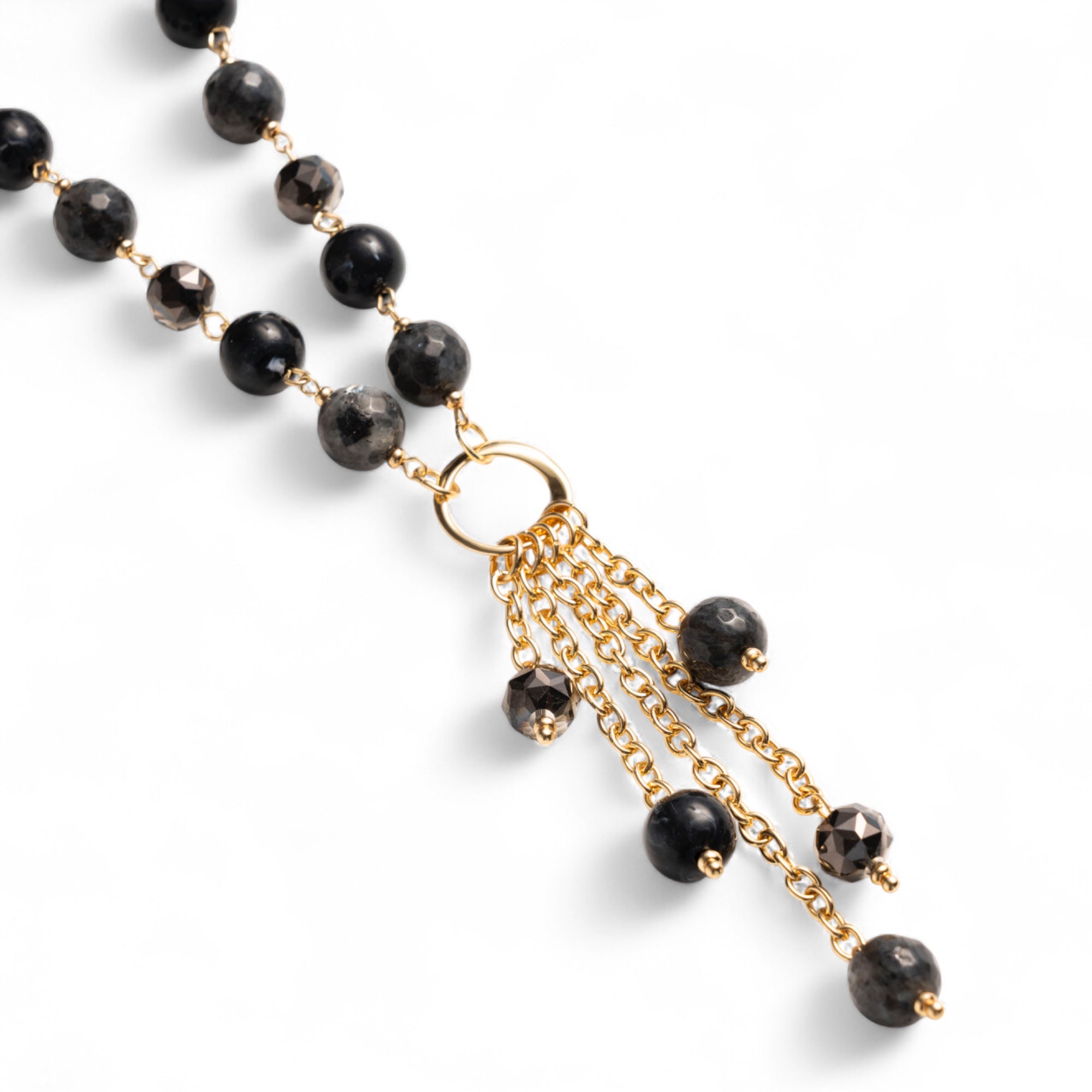 Collana lunga con pietre semidure e vetro tono nero con pendente - Mya Accessories