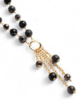 Collana lunga con pietre semidure e vetro tono nero con pendente - Mya Accessories