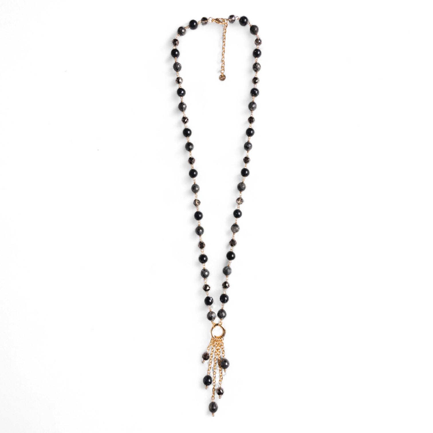 Collana lunga con pietre semidure e vetro tono nero con pendente - Mya Accessories