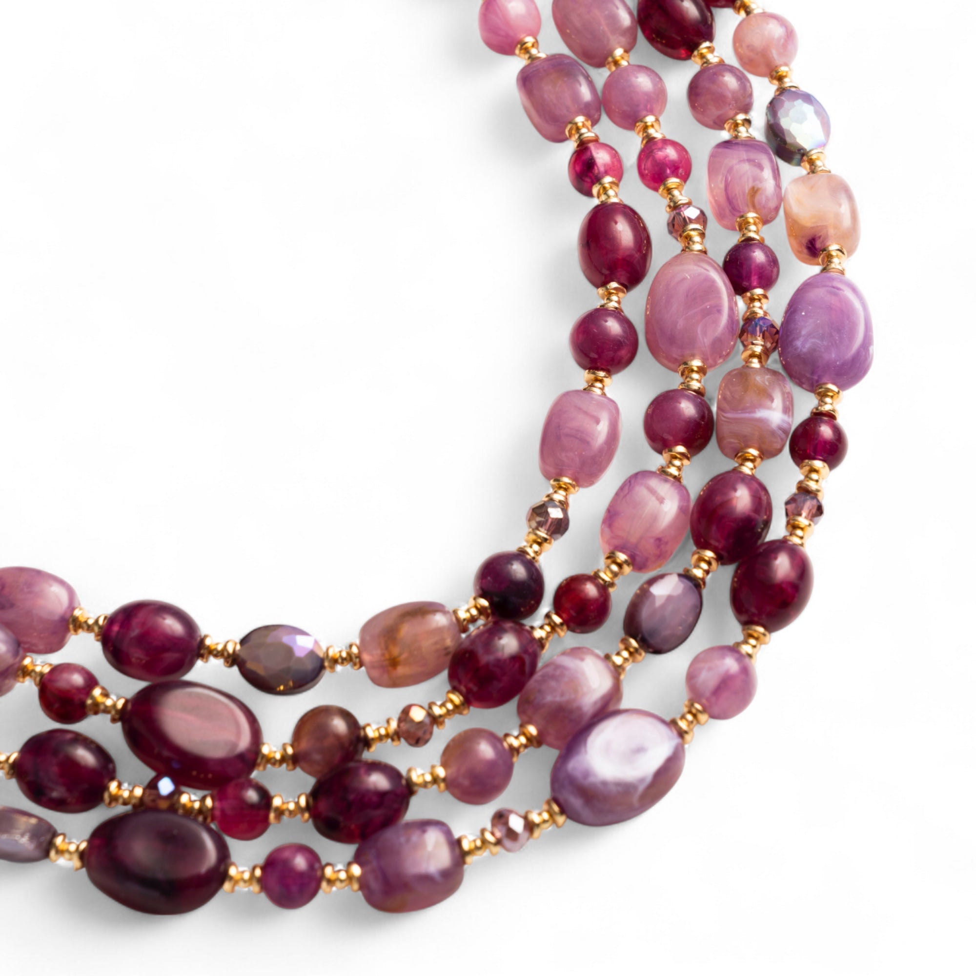 Collana girocollo a quattro linee con pietre in acrilico e vetro viola - Mya Accessories