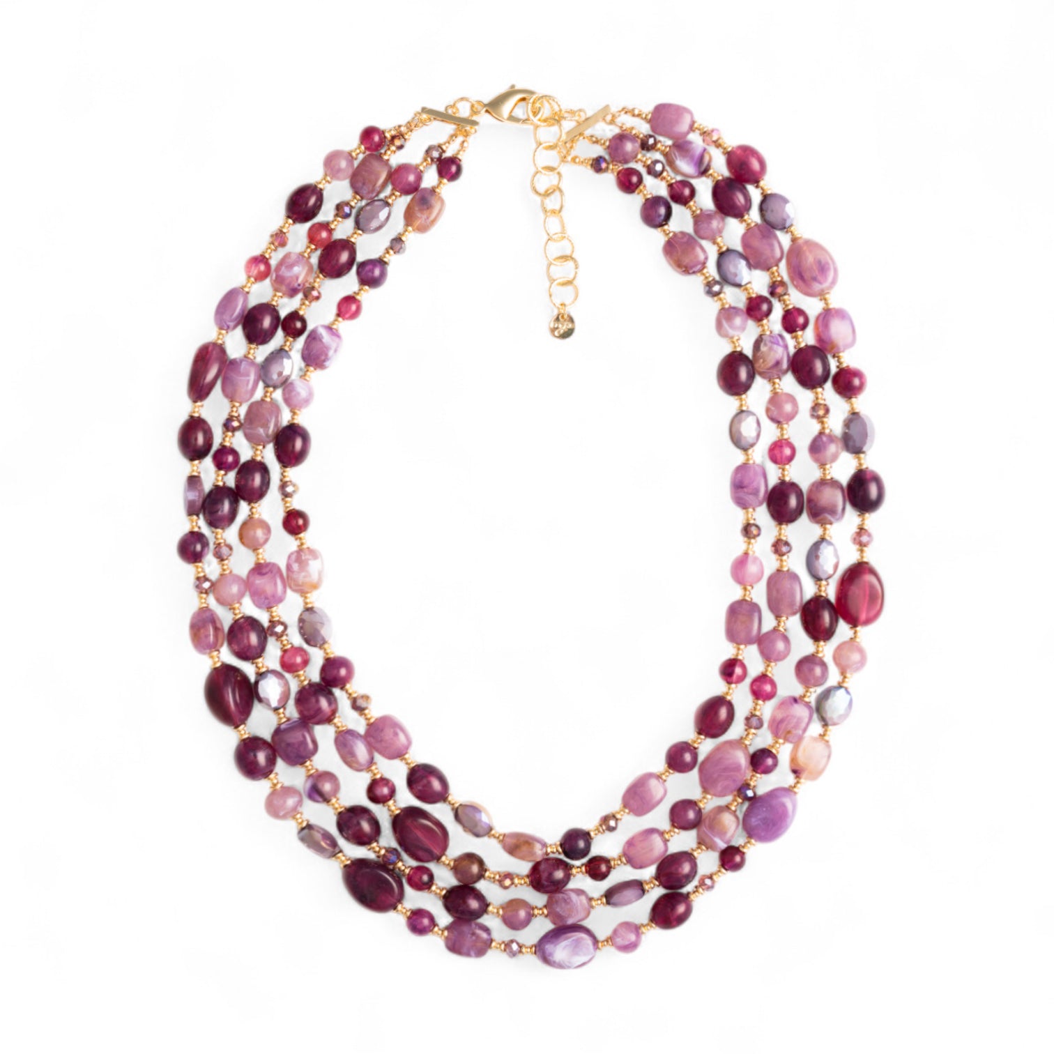 Collana girocollo a quattro linee con pietre in acrilico e vetro viola - Mya Accessories