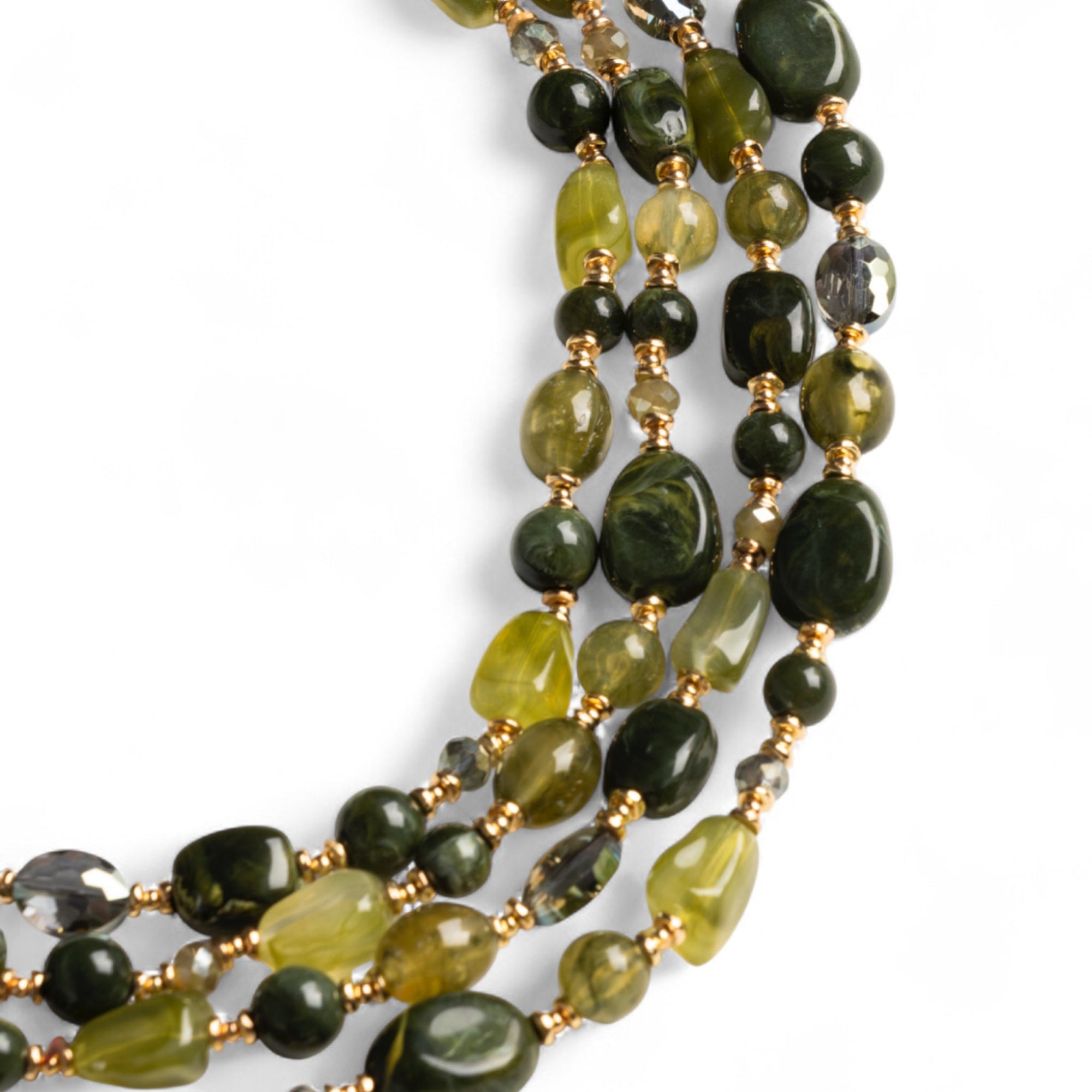 Collana girocollo a quattro linee con pietre in acrilico e vetro verde - Mya Accessories