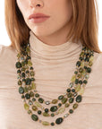 Collana girocollo a quattro linee con pietre in acrilico e vetro verde - Mya Accessories
