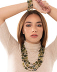 Collana girocollo a quattro linee con pietre in acrilico e vetro verde - Mya Accessories