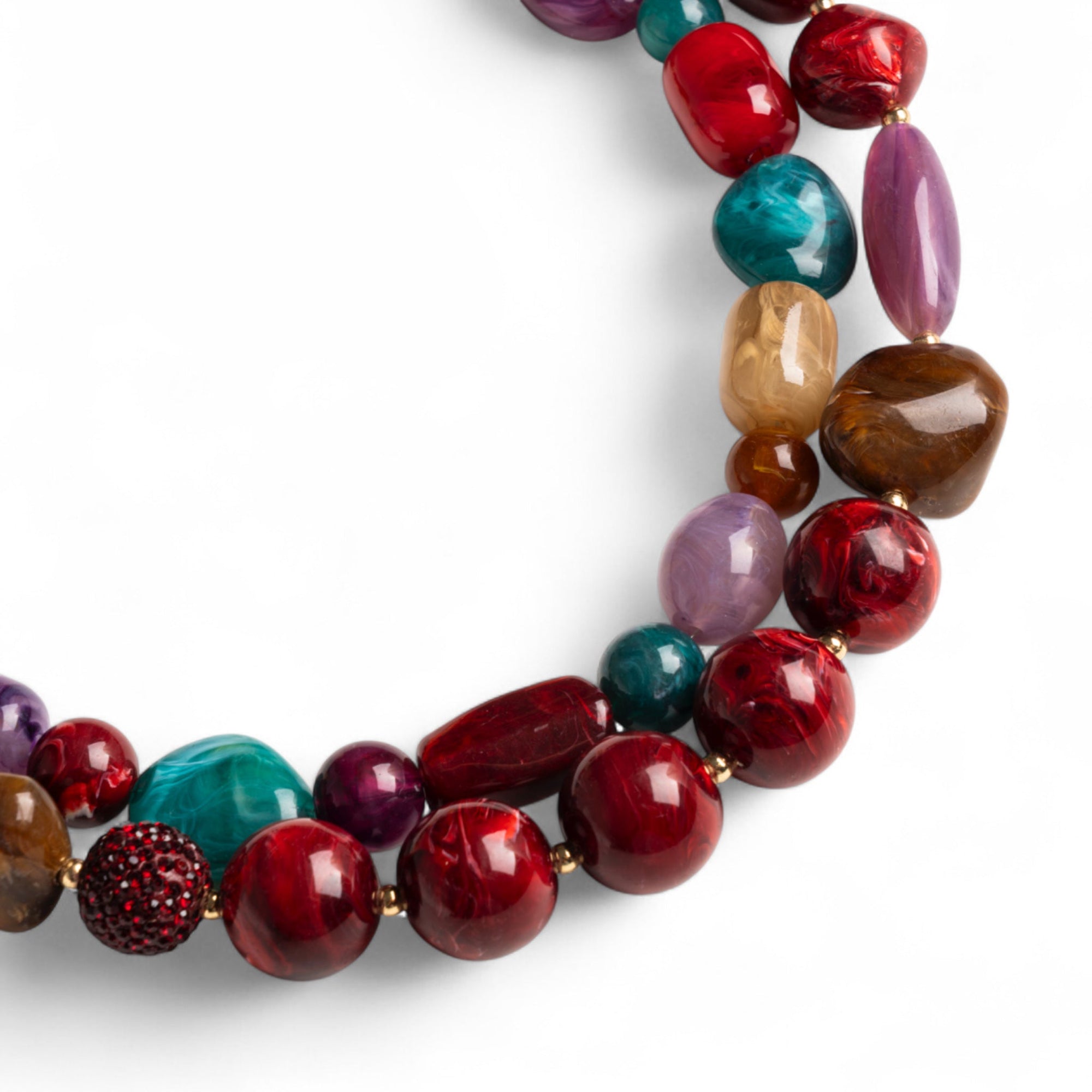 Collana girocollo doppio filo con pietre in vetro ed acrilico multi rosse - Mya Accessories