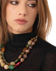 Collana girocollo doppio filo con pietre in vetro ed acrilico multi beige/marrone - Mya Accessories
