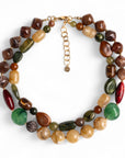 Collana girocollo doppio filo con pietre in vetro ed acrilico multi beige/marrone - Mya Accessories