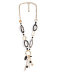 Collana lunga a catena con inserti e pendente in acrilico e vetro tono nero - Mya Accessories