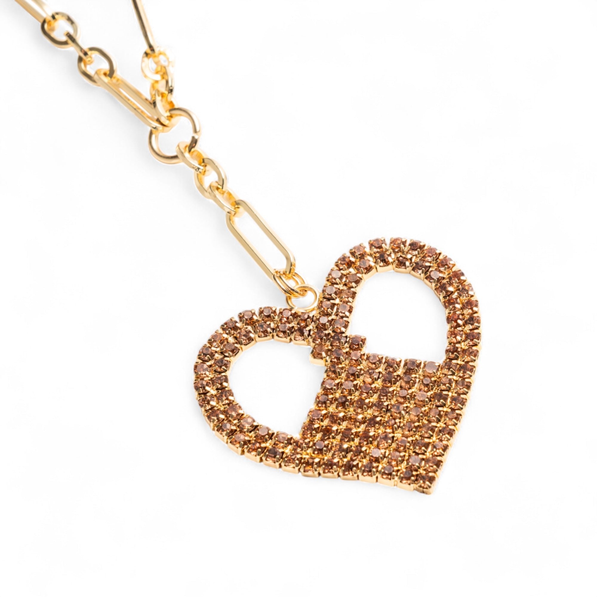 Collana lunga a catena con pendente a forma di cuore strass topazio - Mya Accessories