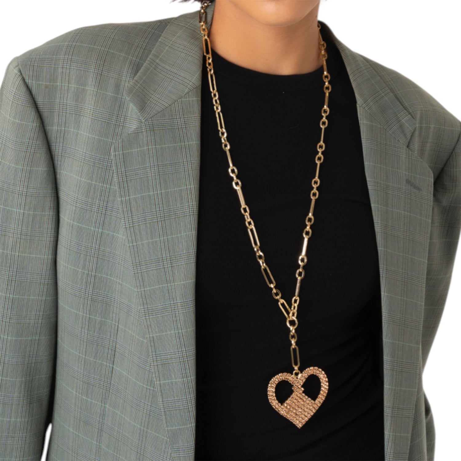 Collana lunga a catena con pendente a forma di cuore strass topazio - Mya Accessories